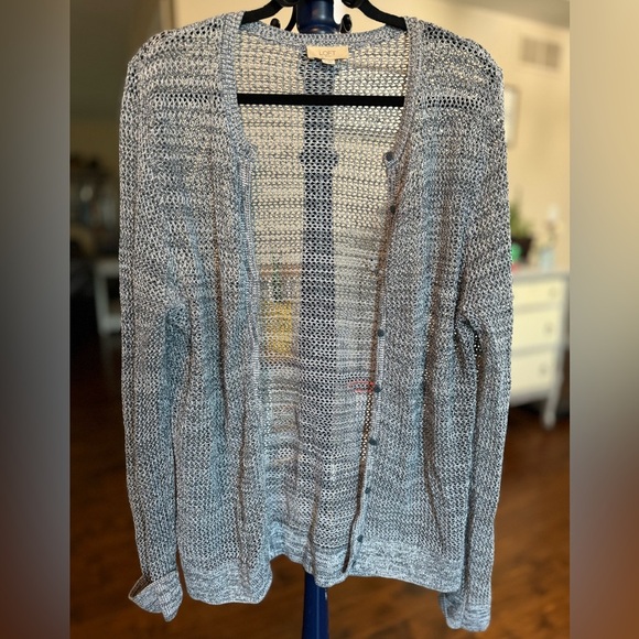 LOFT Gray & Shimmer Knit Button Down Cardigan, Sz XL - Picture 1 of 10